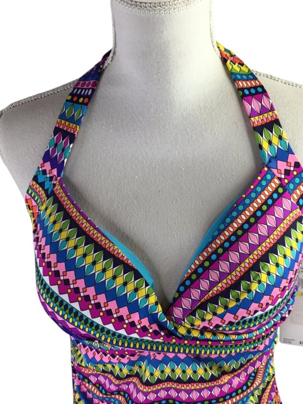 Ann Cole NWT Tankini Halter Size 38 B/C Ruched Front Removable Cup Bright Colors - Picture 2 of 9